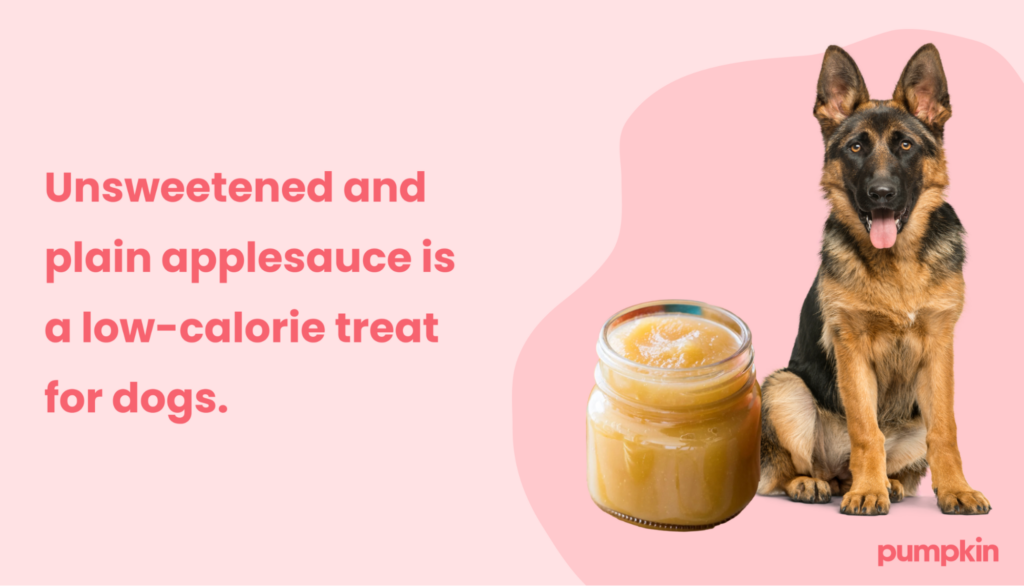 Infographic about applesauce being a low-calorie treat for dogs