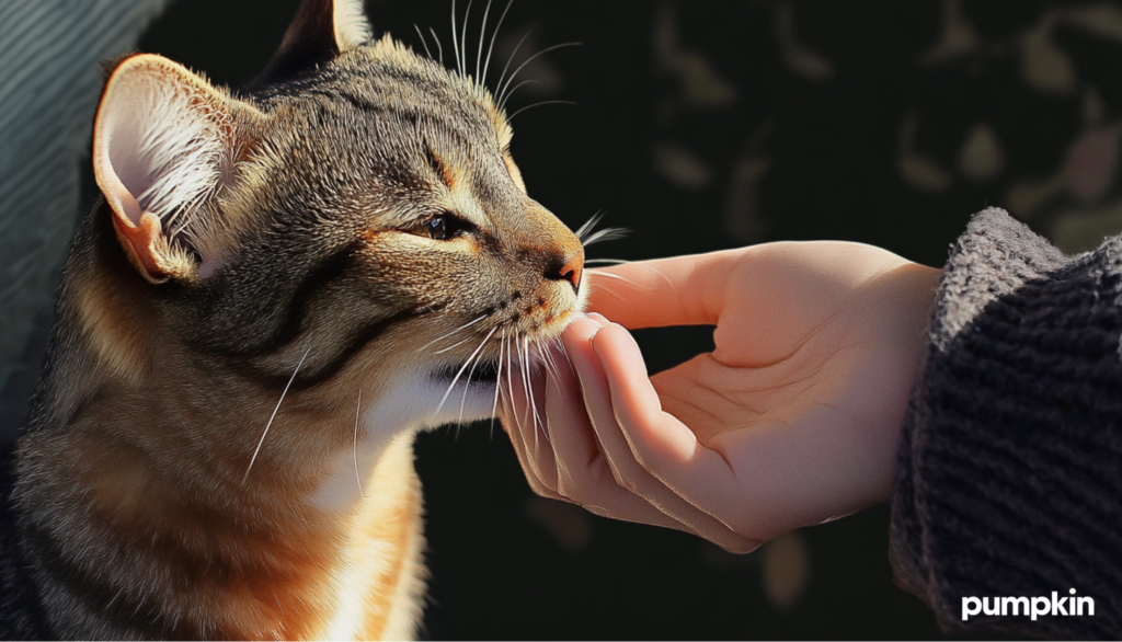 Cat licking its owner’s hand