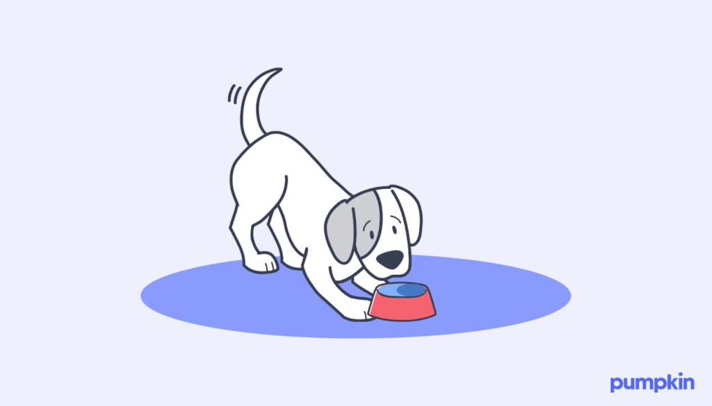 an illustrated dog and water bowl