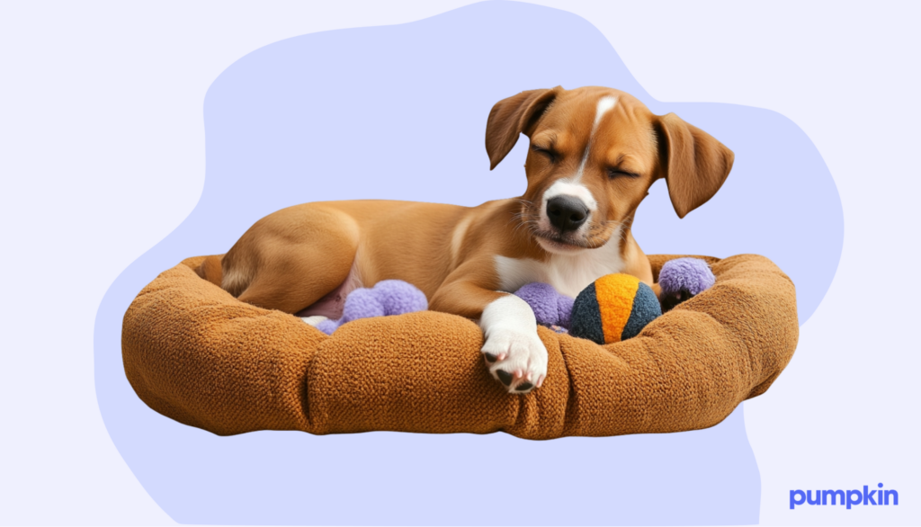 Puppy sleeping with a toy