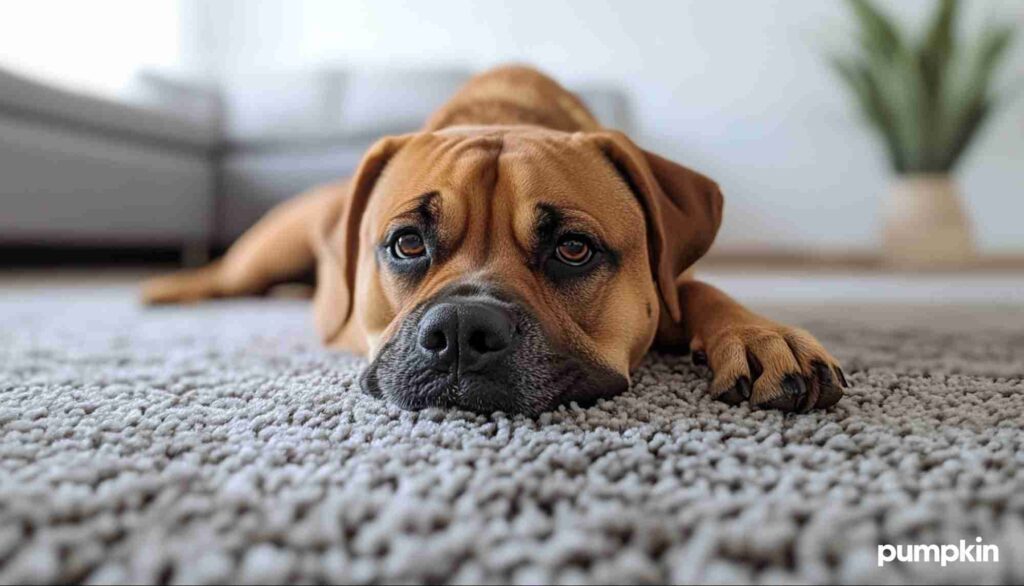 Bullmastiffs laying on the carpet