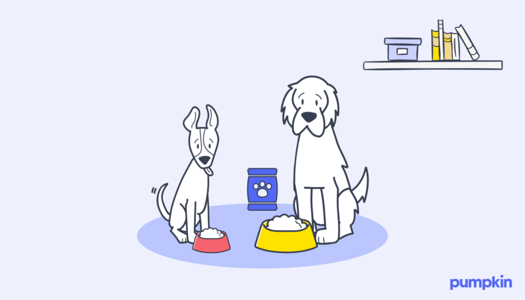 illustration of two dogs with full food bowls