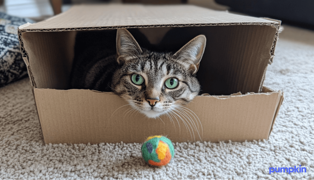 Cat in cardboard box